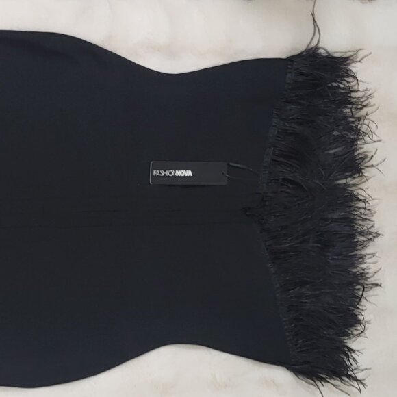 Serena Bandage Feather Midi Dress - Black (NWT) XL (Little Stretch) - Picture 4 of 6